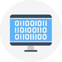 Icon of computer screen with 1s and 0s.